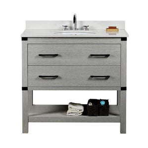 Bellaterra Home Vanity BellaTerra Home 37" Single vanity in Gray Pine finish top with White Quartz and Oval Sink 808175-36-GP-WEO