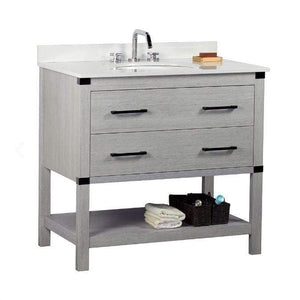 Bellaterra Home Vanity BellaTerra Home 37" Single vanity in Gray Pine finish top with White Quartz and Oval Sink 808175-36-GP-WEO