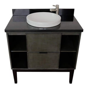 Bellaterra Home Vanity BellaTerra Home 37" Single vanity in Linen Gray finish with Black Galaxy top and Round Sink 400502-LY-BGRD