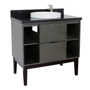 Bellaterra Home Vanity BellaTerra Home 37" Single vanity in Linen Gray finish with Black Galaxy top and Round Sink 400502-LY-BGRD
