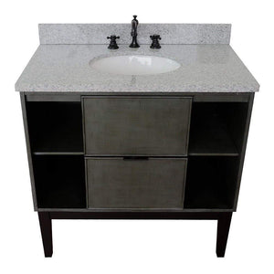 Bellaterra Home Vanity BellaTerra Home 37" Single vanity in Linen Gray finish with Gray granite top and Oval Sink 400502-LY-GYO