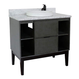 Bellaterra Home Vanity BellaTerra Home 37" Single vanity in Linen Gray finish with White Carrara top and Round Sink 400502-LY-WMRD
