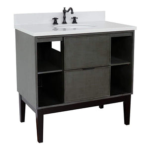 Bellaterra Home Vanity BellaTerra Home 37" Single vanity in Linen Gray finish with White Quartz top and Oval Sink 400502-LY-WEO