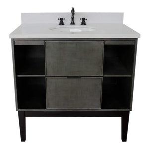 Bellaterra Home Vanity BellaTerra Home 37" Single vanity in Linen Gray finish with White Quartz top and Oval Sink 400502-LY-WEO