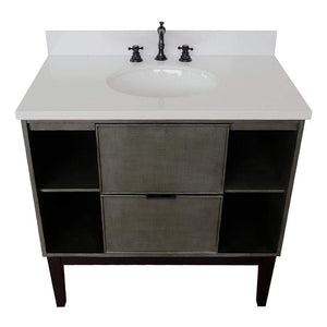 Bellaterra Home Vanity BellaTerra Home 37" Single vanity in Linen Gray finish with White Quartz top and Oval Sink 400502-LY-WEO