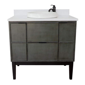 Bellaterra Home Vanity BellaTerra Home 37" Single vanity in Linen Gray finish with White Quartz top and Round Sink 400501-LY-WERD