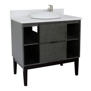 Bellaterra Home Vanity BellaTerra Home 37" Single vanity in Linen Gray finish with White Quartz top and Round Sink 400502-LY-WERD