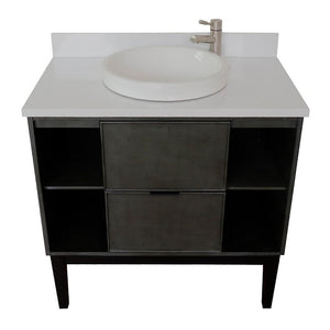 Bellaterra Home Vanity BellaTerra Home 37" Single vanity in Linen Gray finish with White Quartz top and Round Sink 400502-LY-WERD