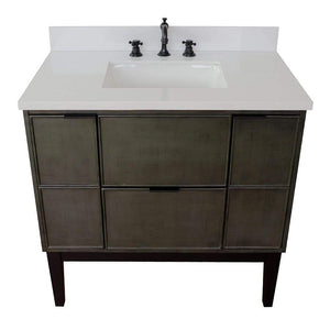 Bellaterra Home Vanity BellaTerra Home 37" Single vanity in Linen Gray finsih with White Quartz top and rectangle sink 400501-LY-WER