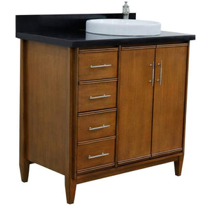 Bellaterra Home Vanity BellaTerra Home 37" Single vanity in Walnut finish with Black galaxy and round sink- Right door/Right sink 400901-37R-WA-BGRDR