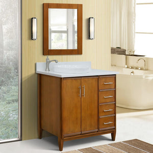 Bellaterra Home Vanity BellaTerra Home 37" Single vanity in Walnut finish with White quartz and round sink- Left door/Left sink 400901-37L-WA-WERDL