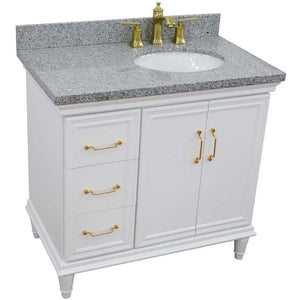 Bellaterra Home Vanity BellaTerra Home 37" Single vanity in White finish with Gray granite and oval sink- Right door/Right sink 400800-37R-WH-GYOR