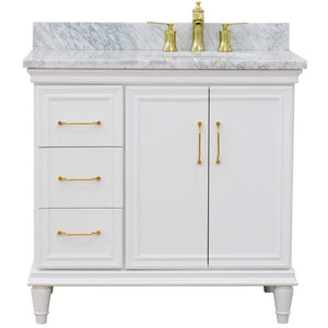 Bellaterra Home Vanity BellaTerra Home 37" Single vanity in White finish with White Carrara and oval sink- Right door/Right sink 400800-37R-WH-WMOR
