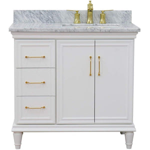 Bellaterra Home Vanity BellaTerra Home 37" Single vanity in White finish with White Carrara and rectangle sink- Right door/Right sink 400800-37R-WH-WMRR