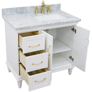 Bellaterra Home Vanity BellaTerra Home 37" Single vanity in White finish with White Carrara and rectangle sink- Right door/Right sink 400800-37R-WH-WMRR
