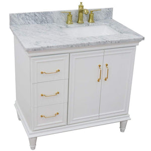 Bellaterra Home Vanity BellaTerra Home 37" Single vanity in White finish with White Carrara and rectangle sink- Right door/Right sink 400800-37R-WH-WMRR