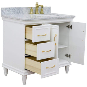 Bellaterra Home Vanity BellaTerra Home 37" Single vanity in White finish with White Carrara and rectangle sink- Right door/Right sink 400800-37R-WH-WMRR
