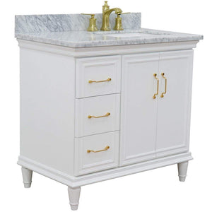 Bellaterra Home Vanity BellaTerra Home 37" Single vanity in White finish with White Carrara and rectangle sink- Right door/Right sink 400800-37R-WH-WMRR