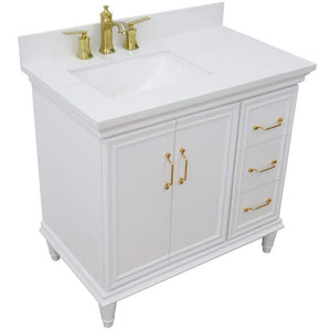 Bellaterra Home Vanity BellaTerra Home 37" Single vanity in White finish with White quartz and rectangle sink- Left door/Left sink 400800-37L-WH-WERL
