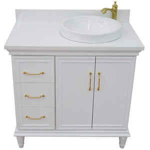 Bellaterra Home Vanity BellaTerra Home 37" Single vanity in White finish with White quartz and round sink- Right door/Right sink 400800-37R-WH-WERDR