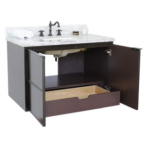 Bellaterra Home Vanity BellaTerra Home 37" Single wall mount vanity in Cappuccino finish with White Carrara top and Rectangle Sink 400503-CAB-CP-WMR