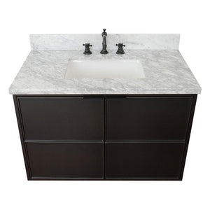 Bellaterra Home Vanity BellaTerra Home 37" Single wall mount vanity in Cappuccino finish with White Carrara top and Rectangle Sink 400503-CAB-CP-WMR