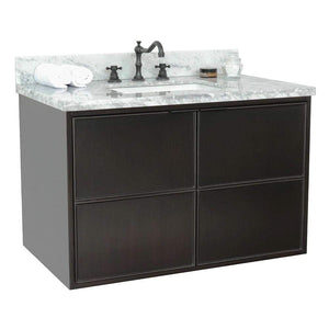 Bellaterra Home Vanity BellaTerra Home 37" Single wall mount vanity in Cappuccino finish with White Carrara top and Rectangle Sink 400503-CAB-CP-WMR
