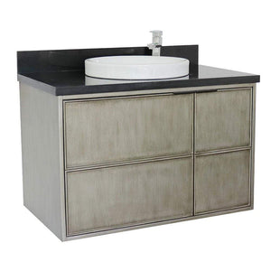 Bellaterra Home Vanity BellaTerra Home 37" Single wall mount vanity in Linen Brown finish with Black Galaxy top and Round Sink 400500-CAB-LN-BGRD