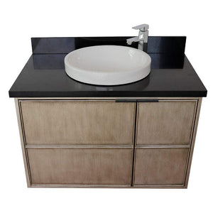 Bellaterra Home Vanity BellaTerra Home 37" Single wall mount vanity in Linen Brown finish with Black Galaxy top and Round Sink 400500-CAB-LN-BGRD