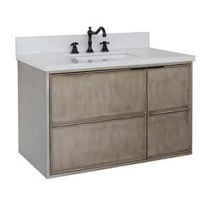 Bellaterra Home Vanity BellaTerra Home 37" Single wall mount vanity in Linen Brown finish with White Quartz top and rectangle sink 400500-CAB-LN-WER