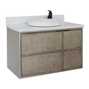 Bellaterra Home Vanity BellaTerra Home 37" Single wall mount vanity in Linen Brown finish with White Quartz top and round sink 400500-CAB-LN-WERD