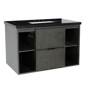 Bellaterra Home Vanity BellaTerra Home 37" Single wall mount vanity in Linen Gray finish with Black Galaxy top and Rectangle Sink 400502-CAB-LY-BGR