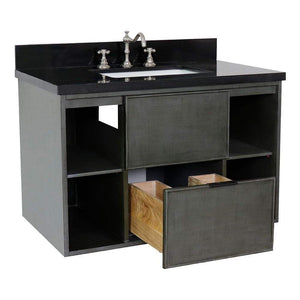 Bellaterra Home Vanity BellaTerra Home 37" Single wall mount vanity in Linen Gray finish with Black Galaxy top and Rectangle Sink 400502-CAB-LY-BGR