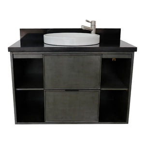 Bellaterra Home Vanity BellaTerra Home 37" Single wall mount vanity in Linen Gray finish with Black Galaxy top and Round Sink 400502-CAB-LY-BGRD