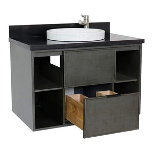 Bellaterra Home Vanity BellaTerra Home 37" Single wall mount vanity in Linen Gray finish with Black Galaxy top and Round Sink 400502-CAB-LY-BGRD