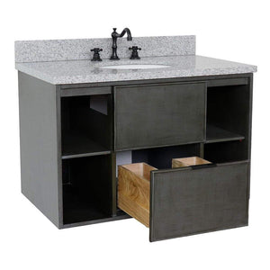 Bellaterra Home Vanity BellaTerra Home 37" Single wall mount vanity in Linen Gray finish with Gray granite top and Oval Sink 400502-CAB-LY-GYO