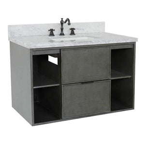 Bellaterra Home Vanity BellaTerra Home 37" Single wall mount vanity in Linen Gray finish with White Carrara top and Rectangle Sink 400502-CAB-LY-WMR