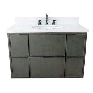 Bellaterra Home Vanity BellaTerra Home 37" Single wall mount vanity in Linen Gray finish with White Quartz top and Oval Sink 400501-CAB-LY-WEO