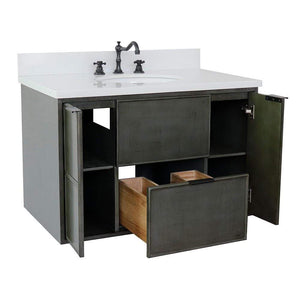 Bellaterra Home Vanity BellaTerra Home 37" Single wall mount vanity in Linen Gray finish with White Quartz top and Oval Sink 400501-CAB-LY-WEO