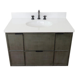Bellaterra Home Vanity BellaTerra Home 37" Single wall mount vanity in Linen Gray finish with White Quartz top and Oval Sink 400501-CAB-LY-WEO