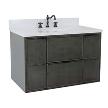 Load image into Gallery viewer, Bellaterra Home Vanity BellaTerra Home 37&quot; Single wall mount vanity in Linen Gray finish with White Quartz top and Oval Sink 400501-CAB-LY-WEO