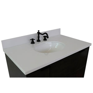 Bellaterra Home Vanity BellaTerra Home 37" Single wall mount vanity in Linen Gray finish with White Quartz top and Oval Sink 400501-CAB-LY-WEO