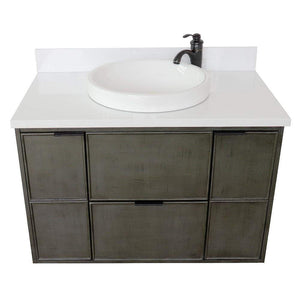 Bellaterra Home Vanity BellaTerra Home 37" Single wall mount vanity in Linen Gray finish with White Quartz top and Round Sink 400501-CAB-LY-WERD