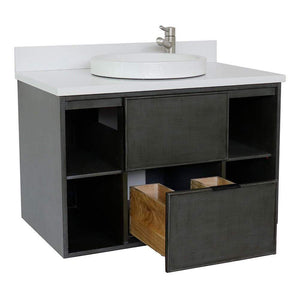 Bellaterra Home Vanity BellaTerra Home 37" Single wall mount vanity in Linen Gray finish with White Quartz top and Round Sink 400502-CAB-LY-WERD