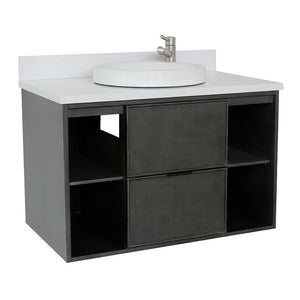 Bellaterra Home Vanity BellaTerra Home 37" Single wall mount vanity in Linen Gray finish with White Quartz top and Round Sink 400502-CAB-LY-WERD