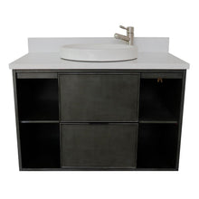 Load image into Gallery viewer, Bellaterra Home Vanity BellaTerra Home 37&quot; Single wall mount vanity in Linen Gray finish with White Quartz top and Round Sink 400502-CAB-LY-WERD