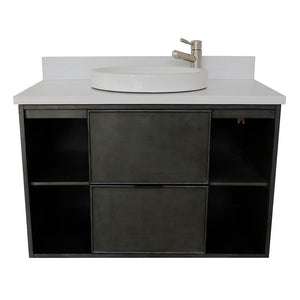 Bellaterra Home Vanity BellaTerra Home 37" Single wall mount vanity in Linen Gray finish with White Quartz top and Round Sink 400502-CAB-LY-WERD