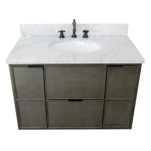 Bellaterra Home Vanity BellaTerra Home 37" Single wall mount vanity in Linen Gray finsih with White Carrara top and oval sink 400501-CAB-LY-WMO