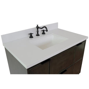 Bellaterra Home Vanity BellaTerra Home 37" Single wall mount vanity in Linen Gray finsih with White Quartz top and rectangle sink 400501-CAB-LY-WER