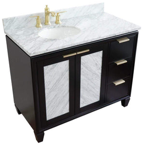 Bellaterra Home Vanity BellaTerra Home 43" Single vanity in Black finish with White Carrara and oval sink- Left door/Left sink 400990-43L-BL-WMOL